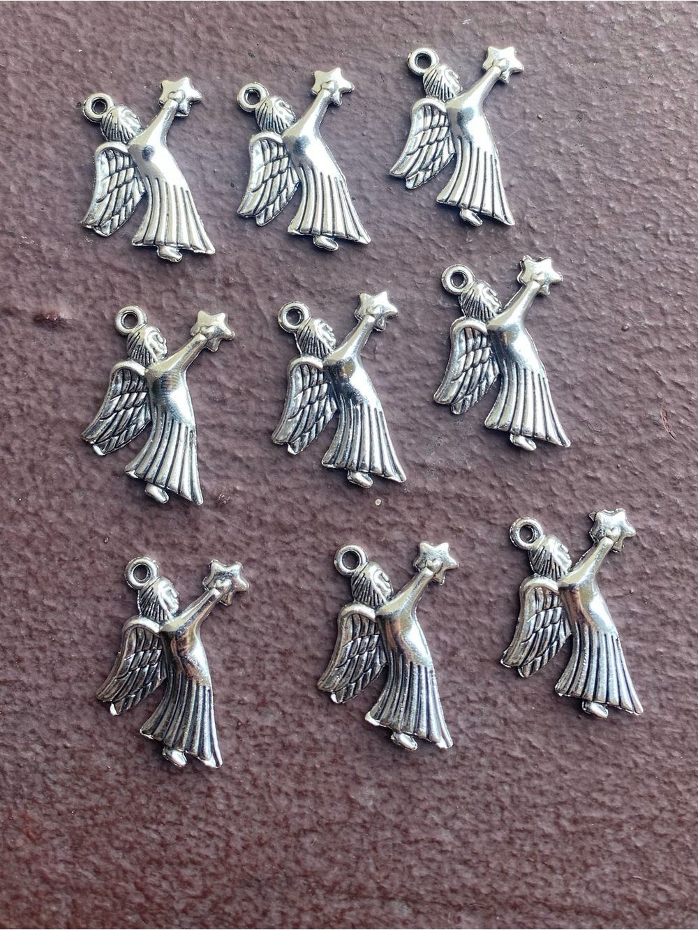 9 Piece Stainless Steel Silver Angel holding Star Charm Pendants for DIY Jewelry